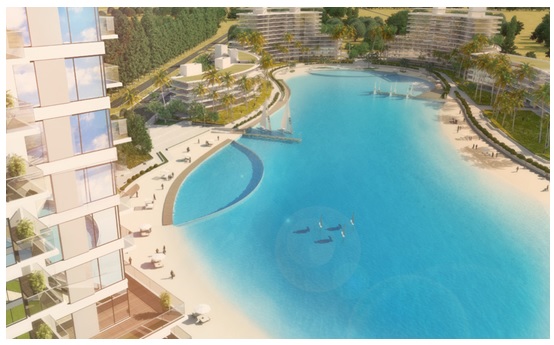 Render del proyecto Sky Residences con vista a la Crystal Lagoons